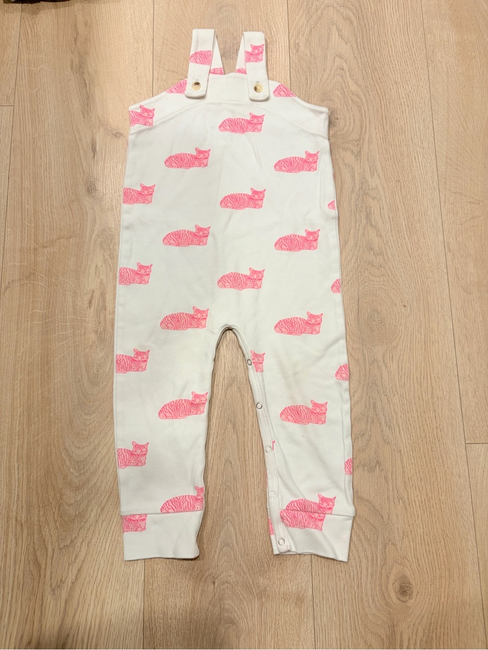 kate quinn Cream Romper with Pink Cat Print